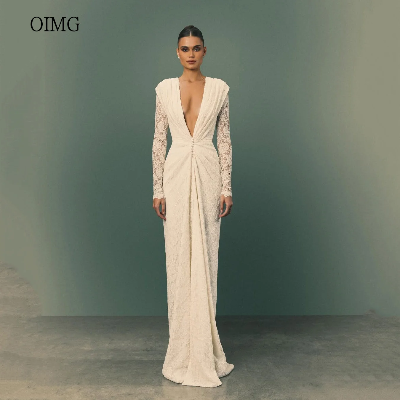 OIMG Lace Ivory Wedding Dress V Neck Long Sleeves Pearl Bride Dresses Floor Length Wedding Gowns vestidos para mujer Customized
OIMG Lace Ivory Wedding Dress V Neck Long Sleeves Pearl Bride Dresses Floor Length Wedding Gowns vestidos para mujer Customized