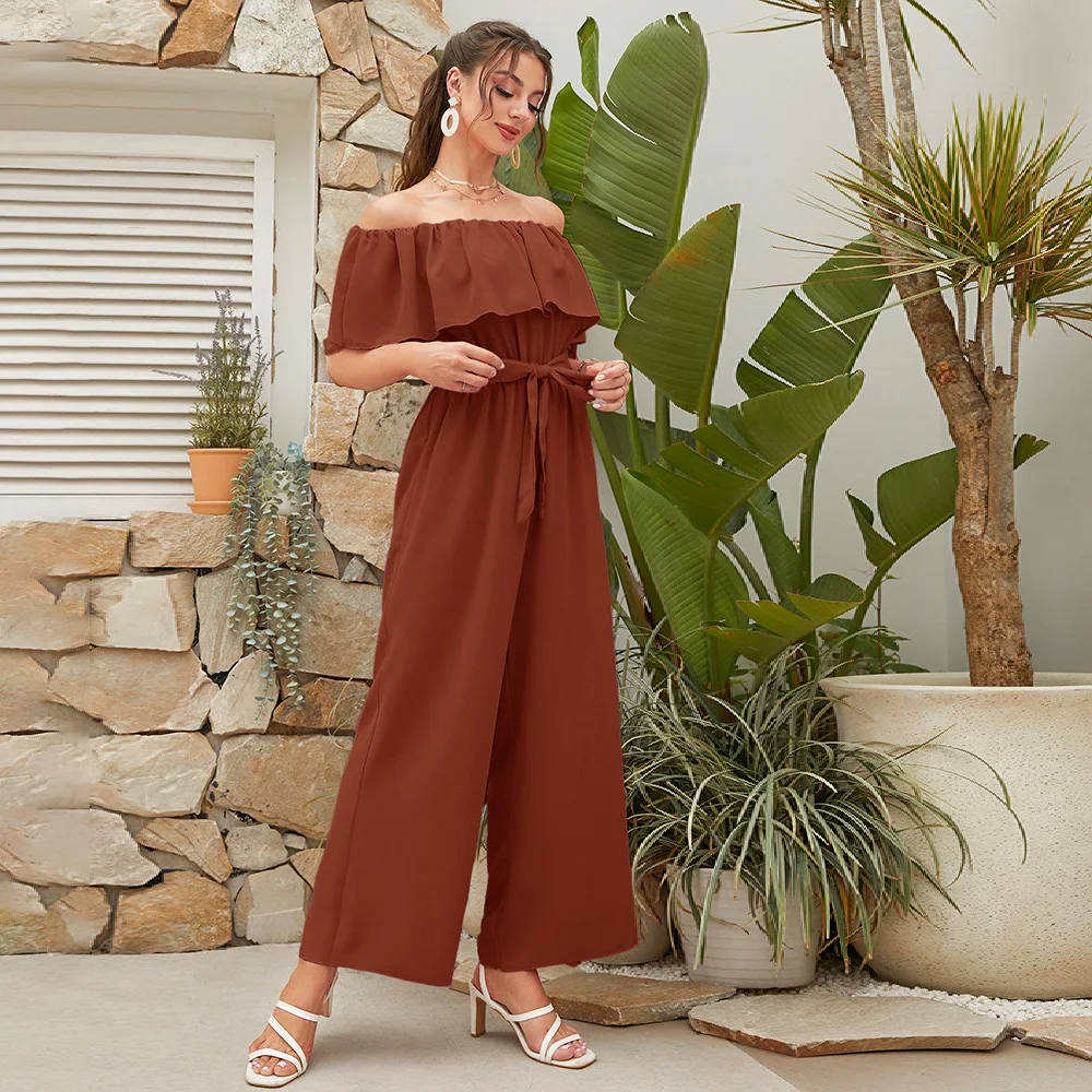Women Jumpsuit Summer One Line Shoulder Lotus Sleeve Lace-up Nine Points Wide Leg Pants Loose Pants Romper Streetwear for Women
Women Jumpsuit Summer One Line Shoulder Lotus Sleeve Lace-up Nine Points Wide Leg Pants Loose Pants Romper Streetwear for Women