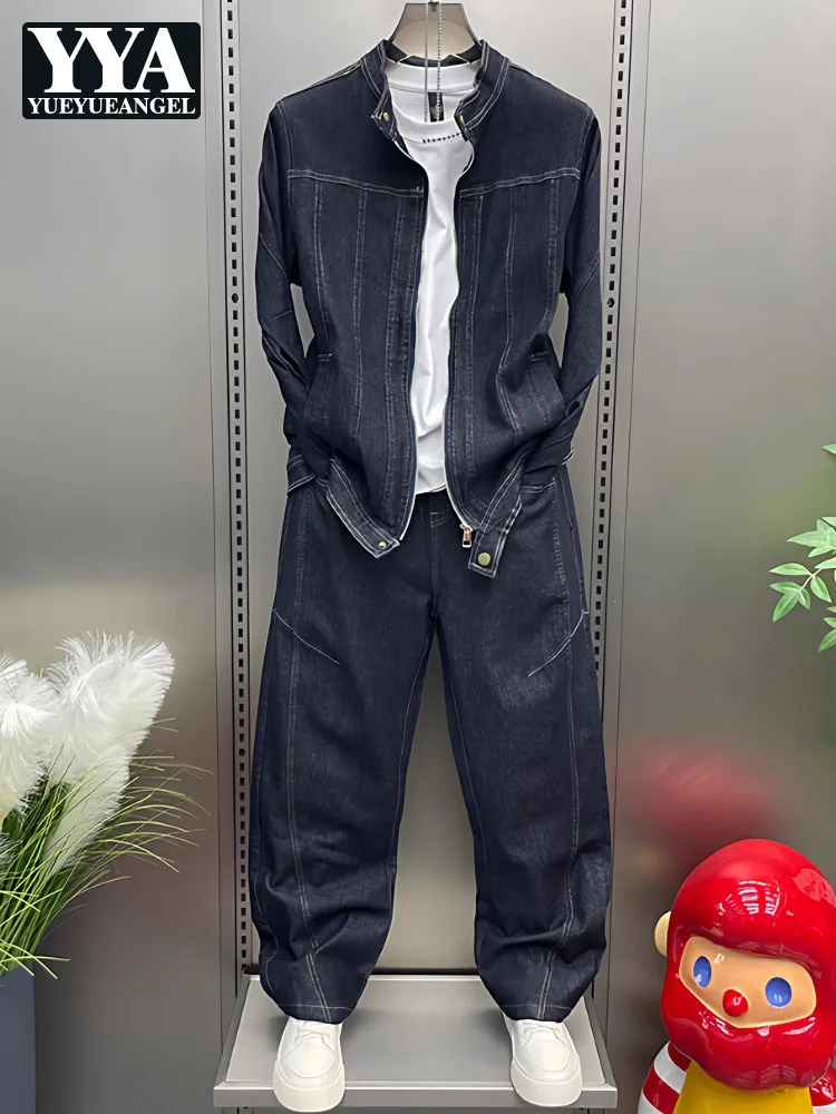 Men Stand Collar Denim Jacket Sets Long Sleeve Zippers Jackets Outfits Loose Fit Full Length Straight-Leg Pant Two-Piece Set
Men Stand Collar Denim Jacket Sets Long Sleeve Zippers Jackets Outfits Loose Fit Full Length Straight-Leg Pant Two-Piece Set