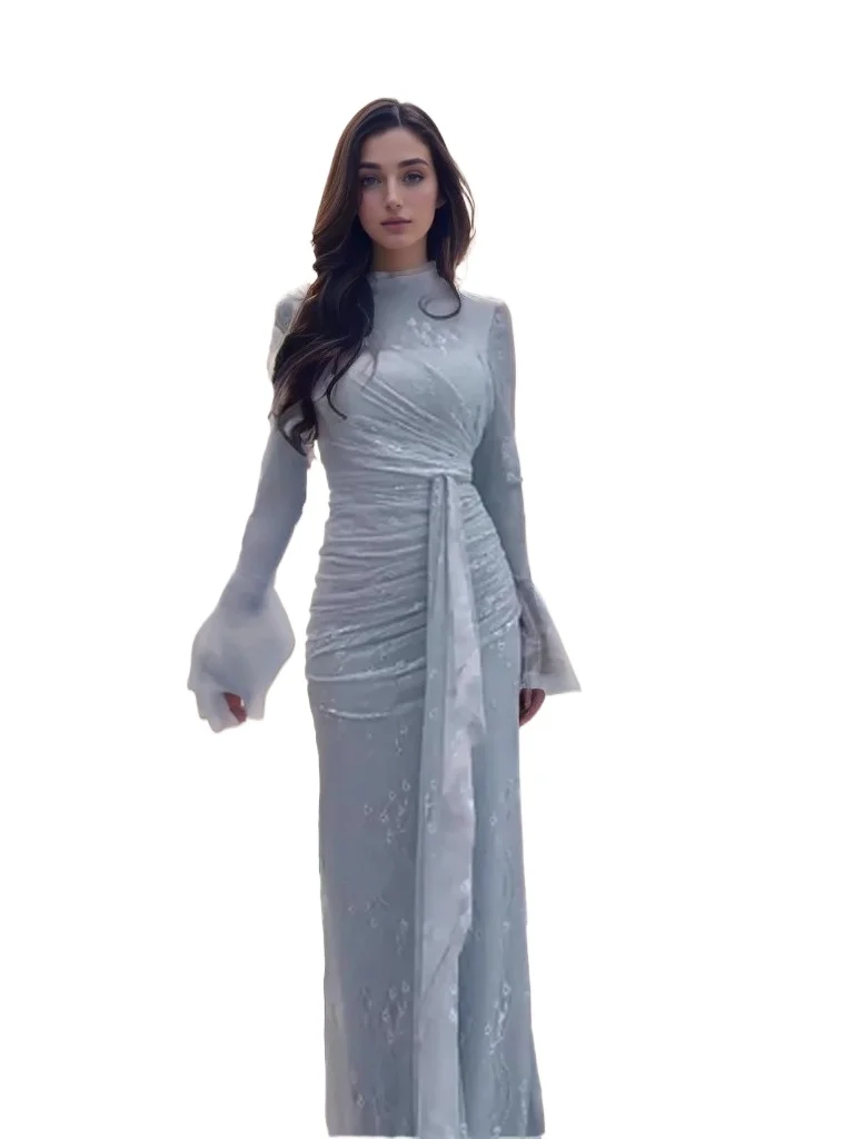 Elegant Noble Long-sleeved Lace Embroidery Ruced Long Formal Evening Party Dress
Elegant Noble Long-sleeved Lace Embroidery Ruced Long Formal Evening Party Dress