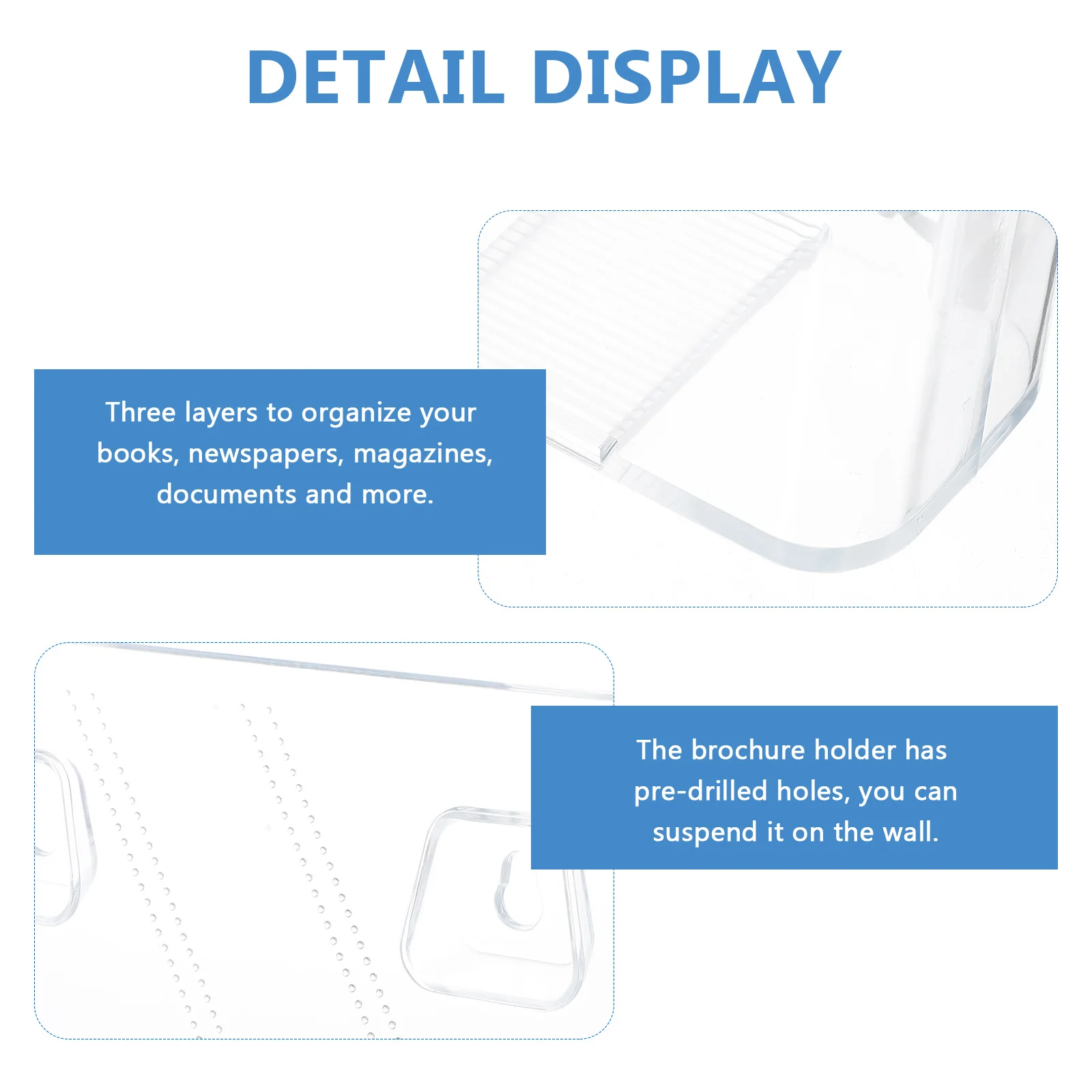 Practical Brochure Holder Transparent File Storage Organizer 3 Layers Wall Mountable Plastic Material for Books
Practical Brochure Holder Transparent File Storage Organizer 3 Layers Wall Mountable Plastic Material for Books
