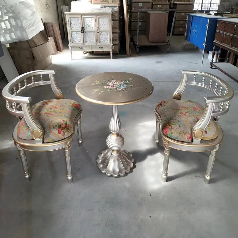 Champagne silver solid wood sofa chair, fabric leisure dining chair, living room balcony, one table, two chairs, painted design
Champagne silver solid wood sofa chair, fabric leisure dining chair, living room balcony, one table, two chairs, painted design