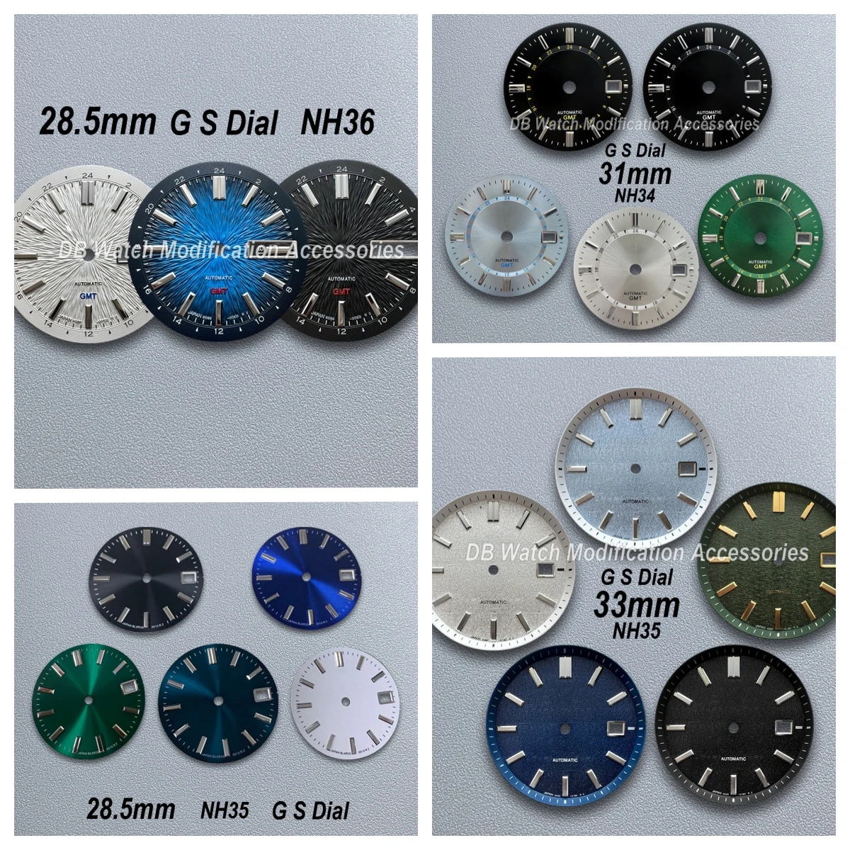 28.5mm/31mm/33mm G S Logo GMT Dial Sunburst/Matte For NH34/NH35/MH36 Movement High Quality Watch Modification Accessories
28.5mm/31mm/33mm G S Logo GMT Dial Sunburst/Matte For NH34/NH35/MH36 Movement High Quality Watch Modification Accessories