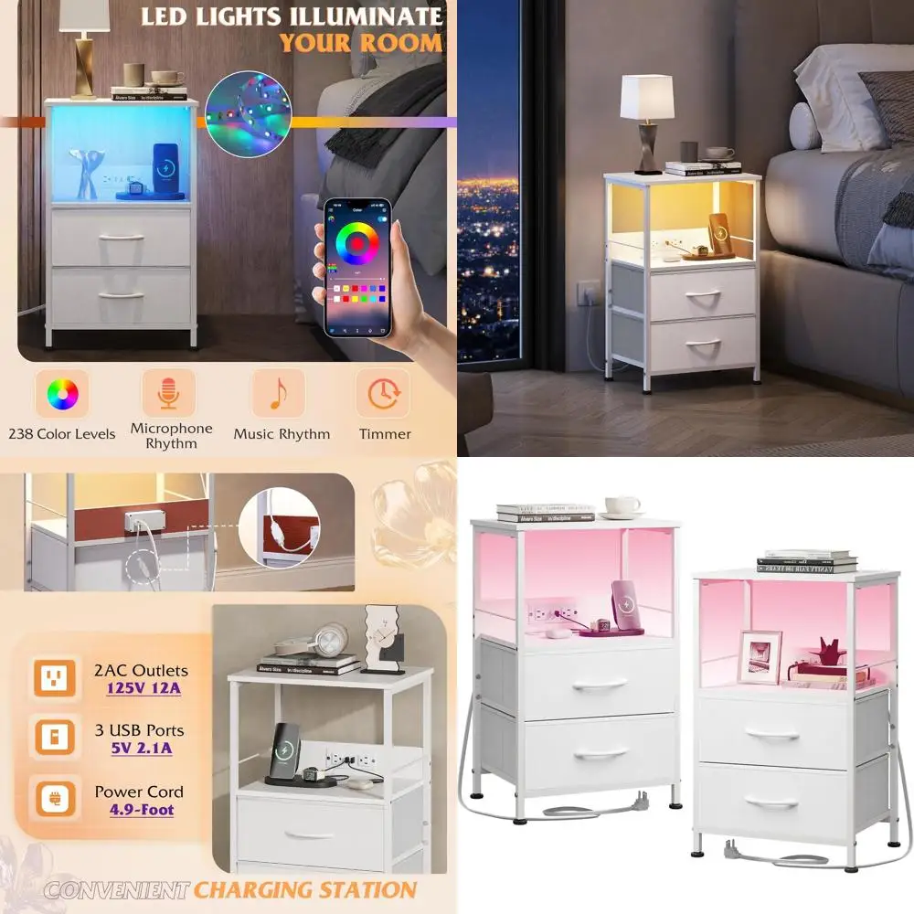 LED Nightstand Set with 2 Drawers, Charging Station, USB Ports, and Outlets for Small Bedroom Spaces
LED Nightstand Set with 2 Drawers, Charging Station, USB Ports, and Outlets for Small Bedroom Spaces