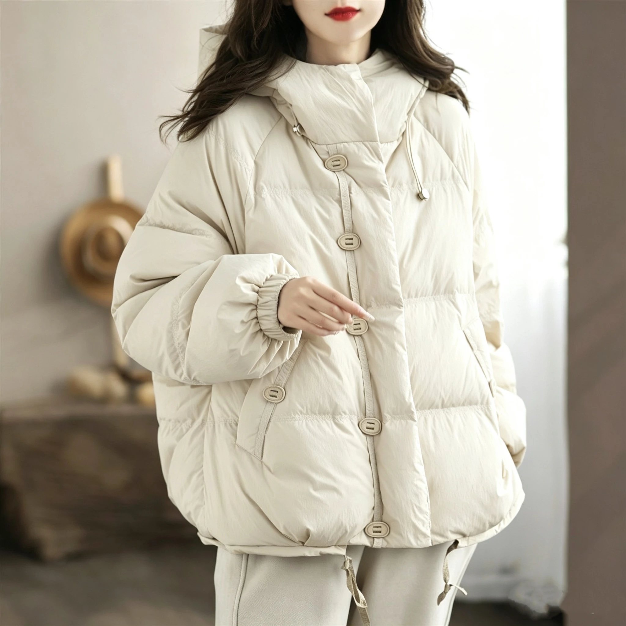 Women's Hooded Du down Jaet Winter New Loose Casual Thi Warm Faion Button Bread Sweet Sle Straight Tube Thin Model
Women's Hooded Du down Jaet Winter New Loose Casual Thi Warm Faion Button Bread Sweet Sle Straight Tube Thin Model