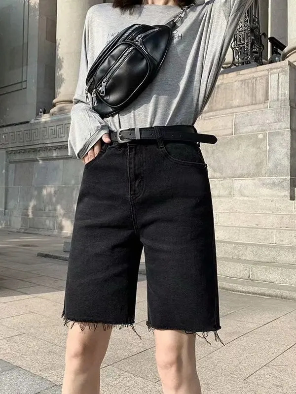 High Waist Loose Fit Black Hong Kong Style Denim Shorts Women's Summer Fashion Cotton Stretch Fabric Five-Quarter Pants
High Waist Loose Fit Black Hong Kong Style Denim Shorts Women's Summer Fashion Cotton Stretch Fabric Five-Quarter Pants