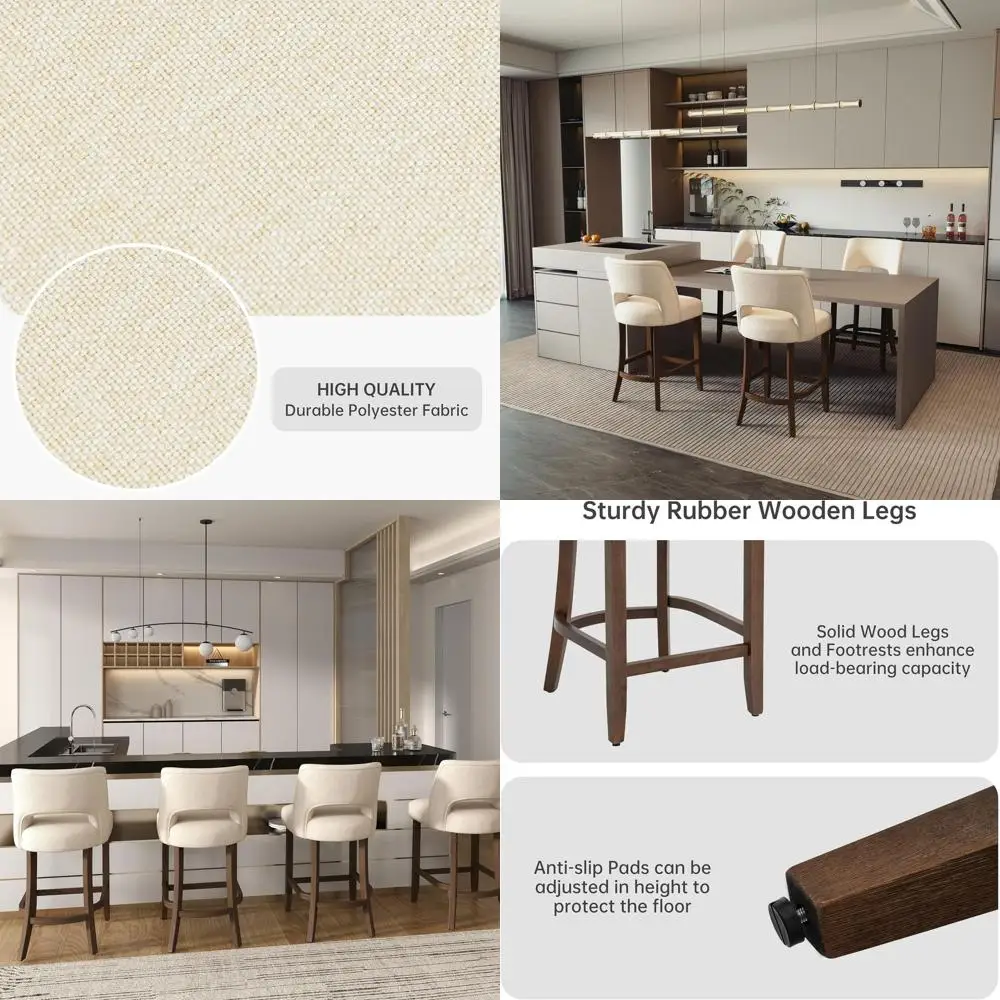 Set of 4 Upholstered Bar Stools, Counter Height with Wooden Legs, Suitable for Kitchen Island or Dining Room, Beige
Set of 4 Upholstered Bar Stools, Counter Height with Wooden Legs, Suitable for Kitchen Island or Dining Room, Beige
