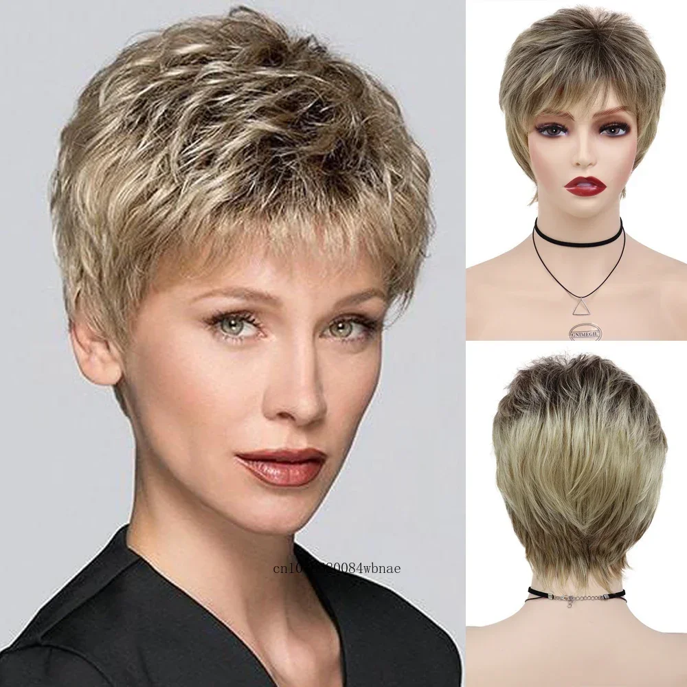 Synthetic Hair Short Mix Blonde Wig with Bangs Dark Root Pixie Cut Wigs for White Women Mommy Wig Daily Costume Heat Resistant
Synthetic Hair Short Mix Blonde Wig with Bangs Dark Root Pixie Cut Wigs for White Women Mommy Wig Daily Costume Heat Resistant