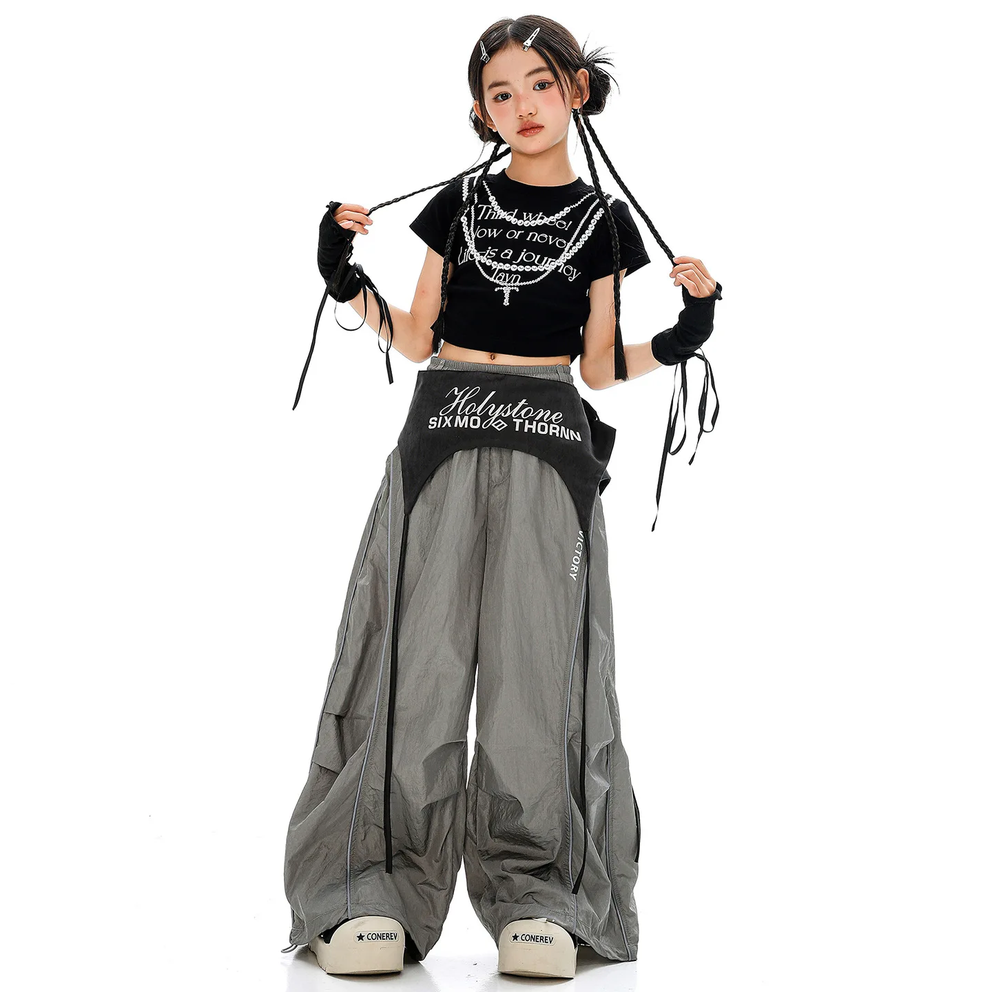 Girl Kpop Hip Hop Clothing Black Ruched Crop T Shirt Top Gray Casual Wide Leg Parachute Pants for Kid Jazz Dance Costume Clothes
Girl Kpop Hip Hop Clothing Black Ruched Crop T Shirt Top Gray Casual Wide Leg Parachute Pants for Kid Jazz Dance Costume Clothes