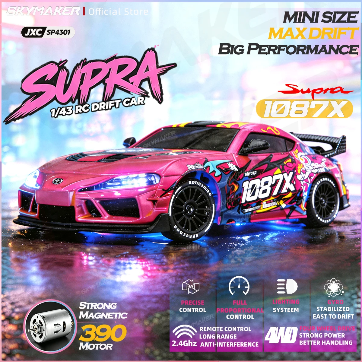 JXC SP4301 1:43 Scale Mini RC Car 4WD 2.4G Remote Control with Gyroscope Drift Racing LED Lights RTR four-wheel drive toys Gift
JXC SP4301 1:43 Scale Mini RC Car 4WD 2.4G Remote Control with Gyroscope Drift Racing LED Lights RTR four-wheel drive toys Gift
