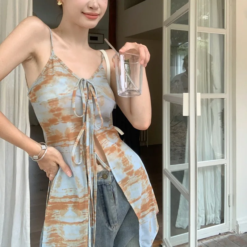 Retro American Spicy Girl Mesh Strap Vest Women Summer Holiday Sexy Backless Pure Desire Slit Top Outerwear V-neck GZL20242989
Retro American Spicy Girl Mesh Strap Vest Women Summer Holiday Sexy Backless Pure Desire Slit Top Outerwear V-neck GZL20242989