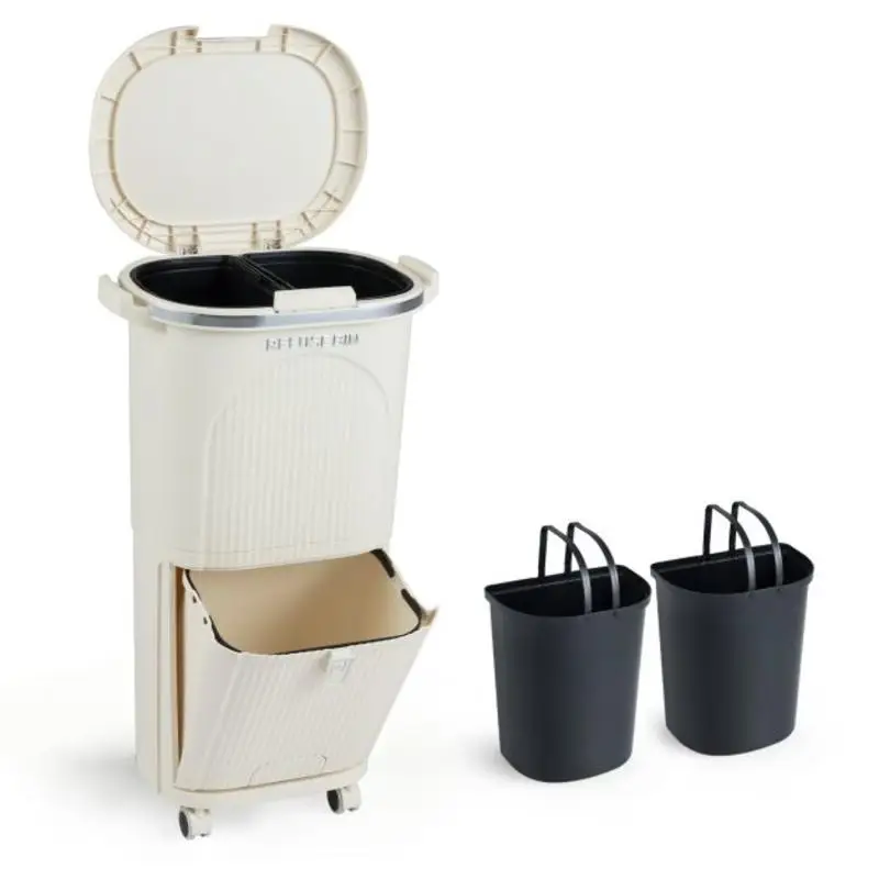 10 Gallon Kitchen Trash Can Double-Layer with Lid and 2 Removable Buckets-Beige
10 Gallon Kitchen Trash Can Double-Layer with Lid and 2 Removable Buckets-Beige