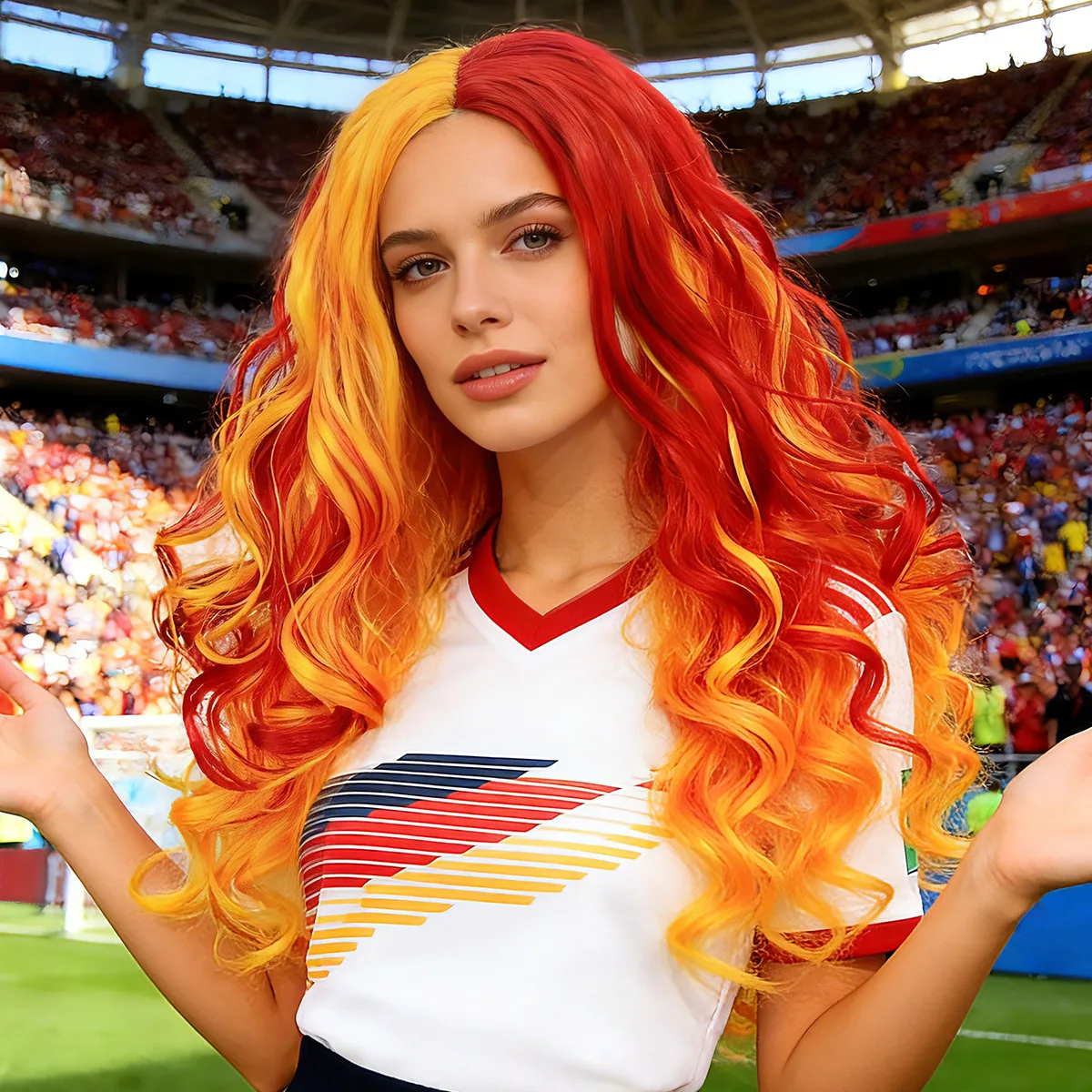 Red Orange Wig for Women Men World Cup Split Dye Curly Hair for Fans Cheering Long Synthetic Wigs Cosplay
Red Orange Wig for Women Men World Cup Split Dye Curly Hair for Fans Cheering Long Synthetic Wigs Cosplay