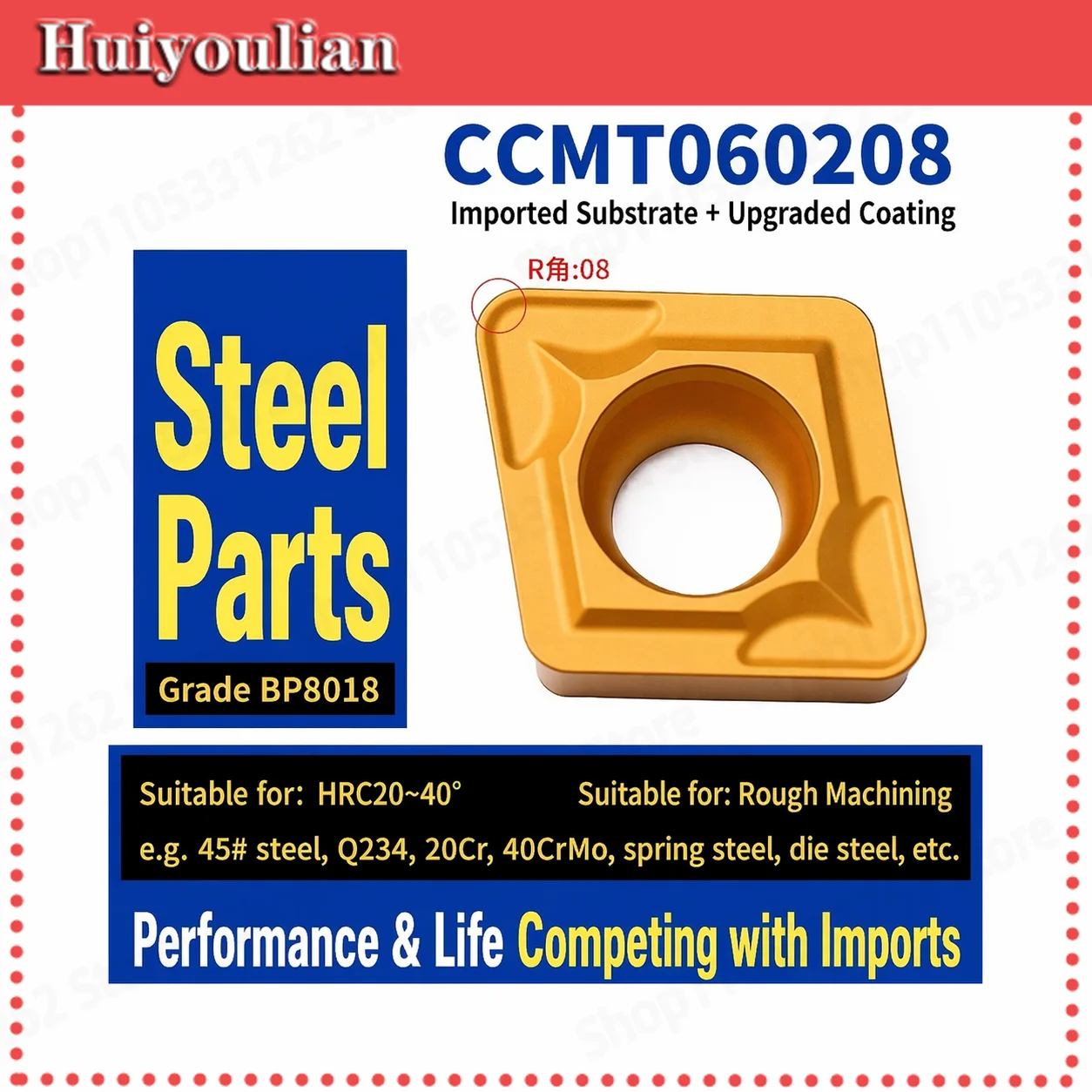 High Hardness Steel Roughing CNC Boring Insert CCMT060208 HRC20-40
High Hardness Steel Roughing CNC Boring Insert CCMT060208 HRC20-40