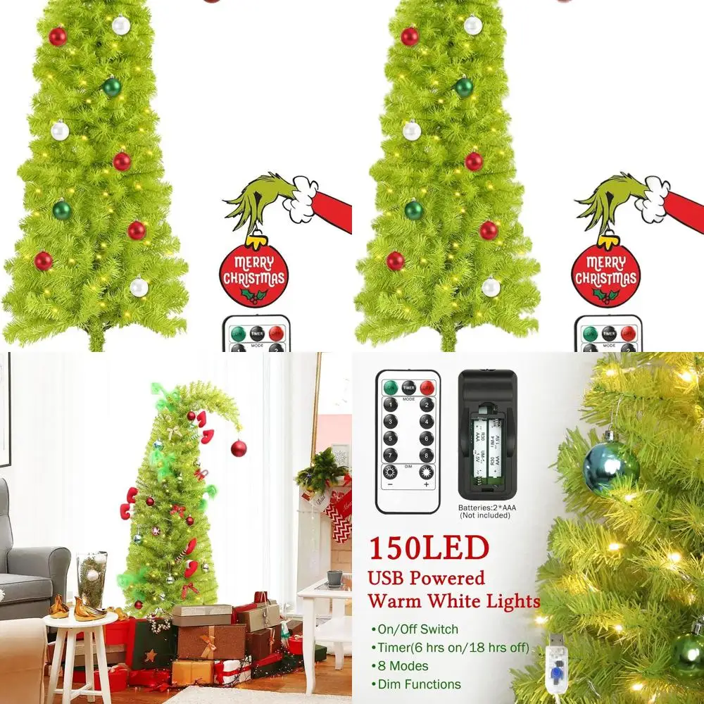 Lime Green 5ft Bendable Artificial Christmas Tree with 150 LED Timer Lights, Festive Ball Ornaments & Metal Base for Home, Offic
Lime Green 5ft Bendable Artificial Christmas Tree with 150 LED Timer Lights, Festive Ball Ornaments & Metal Base for Home, Offic