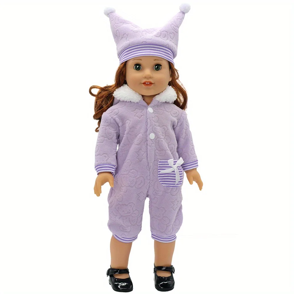 1 set of Girl doll clothes suitable for 16-inch dolls (product does not include doll and shoes) Purple bear hooded jumpsuit +hat
1 set of Girl doll clothes suitable for 16-inch dolls (product does not include doll and shoes) Purple bear hooded jumpsuit +hat