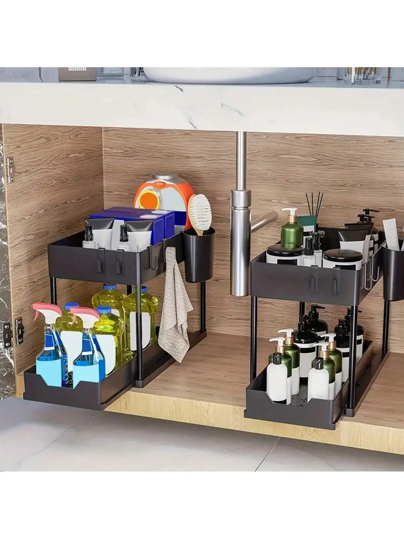 Telescopic Double-Layer Sink/Bathroom/Kitchen Box, With Chopstick Shelf And Four Hanging
Telescopic Double-Layer Sink/Bathroom/Kitchen Box, With Chopstick Shelf And Four Hanging
