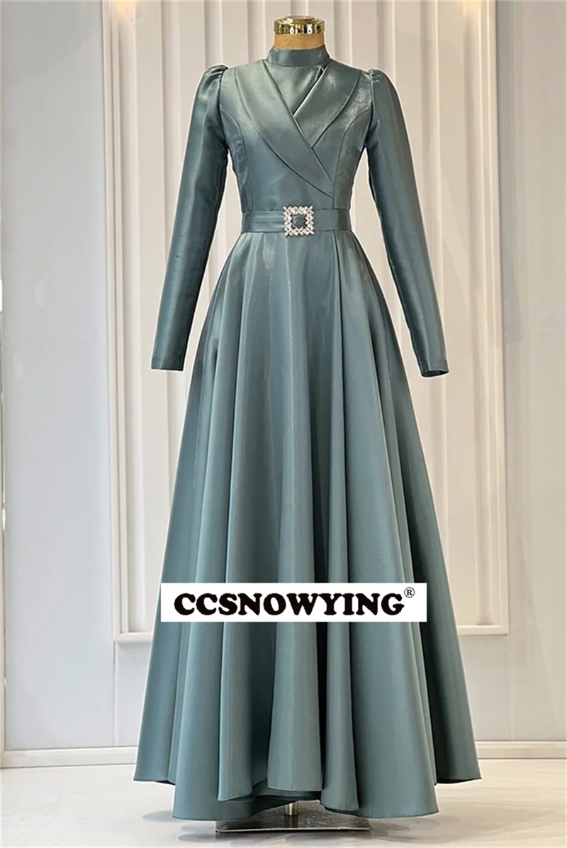 Simple Satin Waist Buckle Muslim Evening Dresses Long Sleeve Islamic Formal Party Gowns High Neck Women Arabic Robes De Soirée
Simple Satin Waist Buckle Muslim Evening Dresses Long Sleeve Islamic Formal Party Gowns High Neck Women Arabic Robes De Soirée