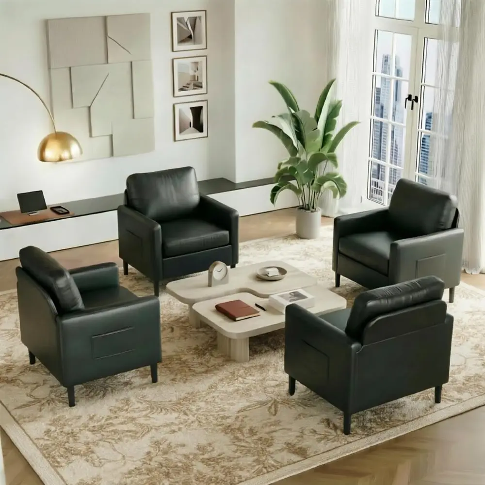 Black Leather Accent Chair Set of 4, Modern Accent Chairs with Arms, Small Side Chair 2 Pocket Thick Cushion Single Sofa Comfy
Black Leather Accent Chair Set of 4, Modern Accent Chairs with Arms, Small Side Chair 2 Pocket Thick Cushion Single Sofa Comfy
