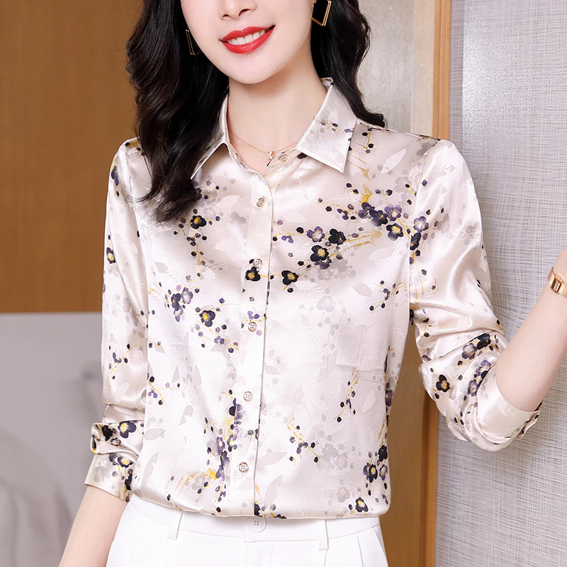 Real Silk Women's Floral Shirt Elegant Turn-down Collar Long Sleeve Shirts Fashion Blouses for Women Print Casual Blouse Tops
Real Silk Women's Floral Shirt Elegant Turn-down Collar Long Sleeve Shirts Fashion Blouses for Women Print Casual Blouse Tops