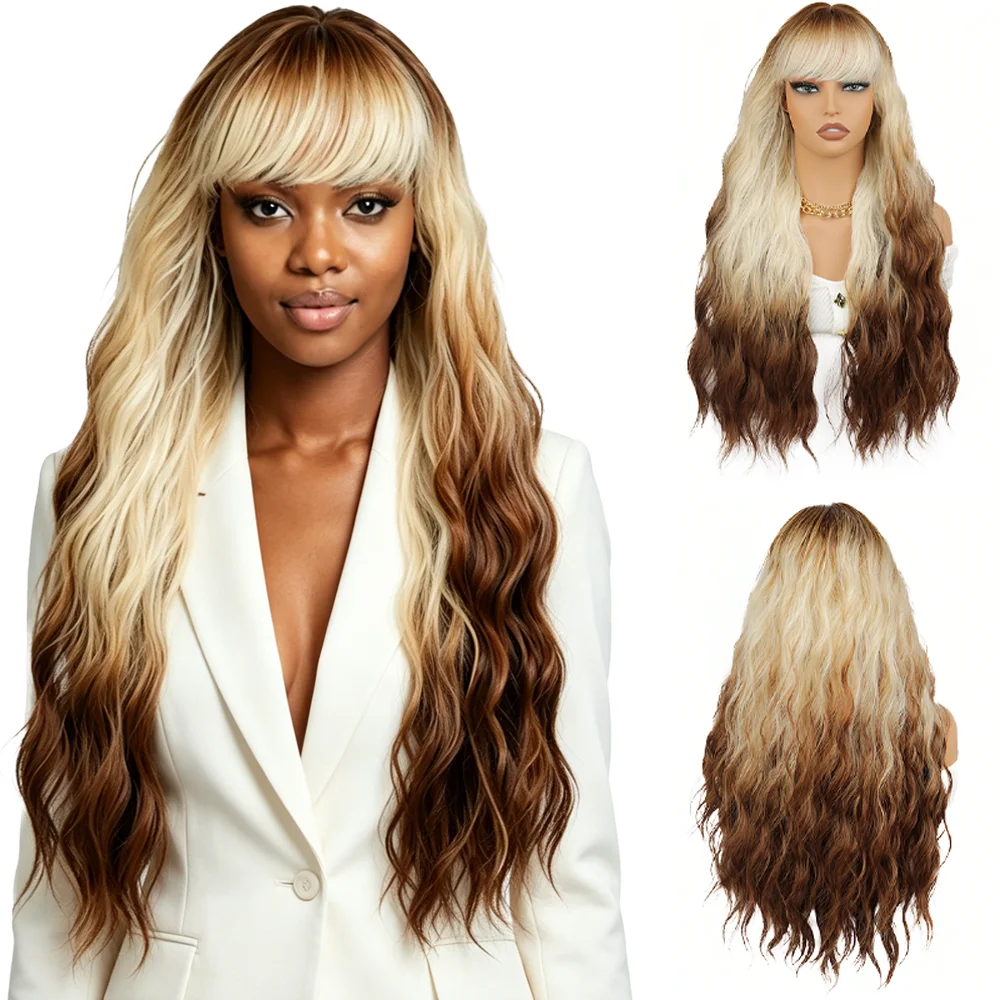 26 Inch Ombre Brown Blonde Long Wavy Wig with Bangs For Black Women African American Natural Soft Heat Resistant Wig Daily Party
26 Inch Ombre Brown Blonde Long Wavy Wig with Bangs For Black Women African American Natural Soft Heat Resistant Wig Daily Party