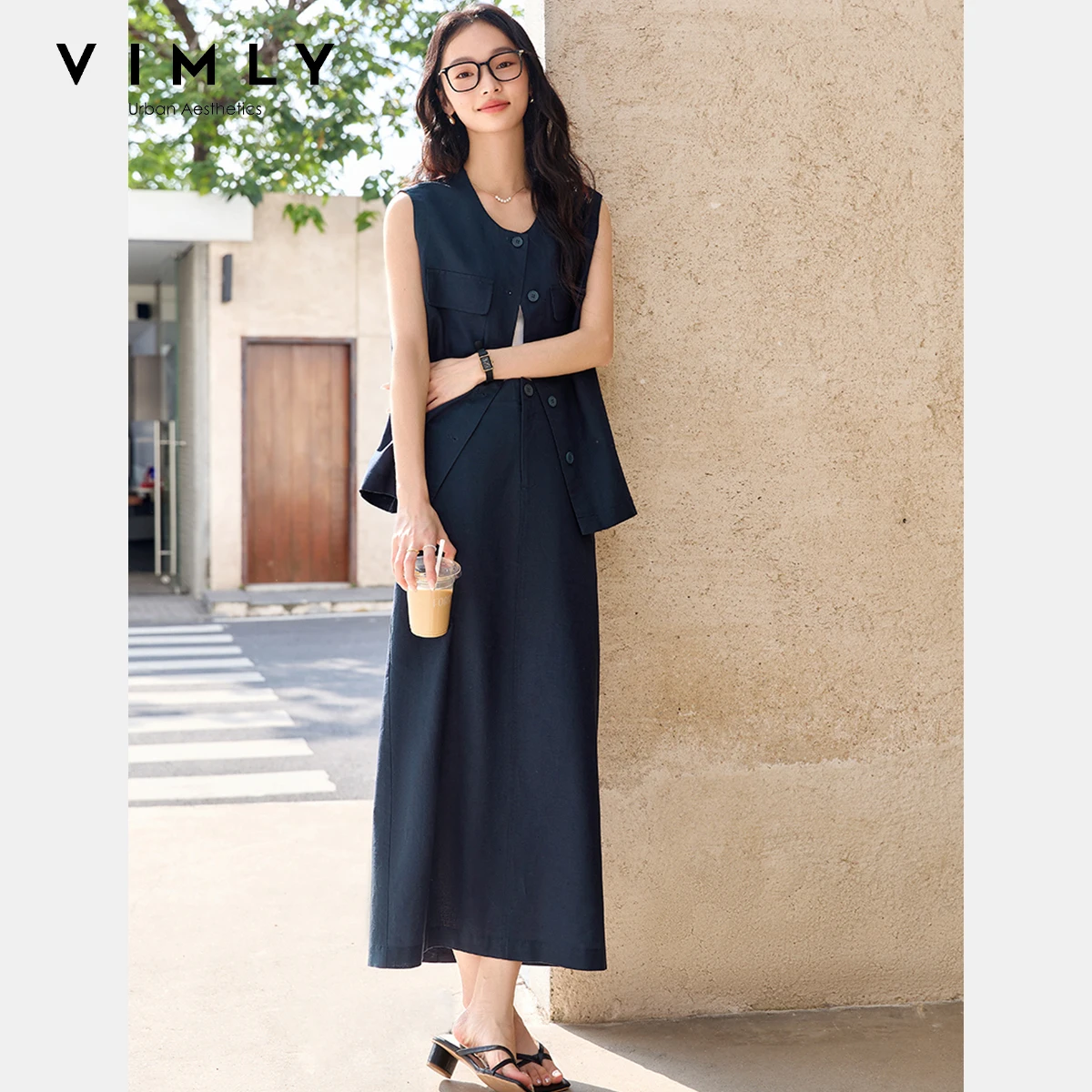 VIMLY Summer Linen 2 Piece Coord Set Woman Outfits 2025 Elegant Fashion Waistcoat Split Straight Skirt Ladies Clothing Set M9905
VIMLY Summer Linen 2 Piece Coord Set Woman Outfits 2025 Elegant Fashion Waistcoat Split Straight Skirt Ladies Clothing Set M9905