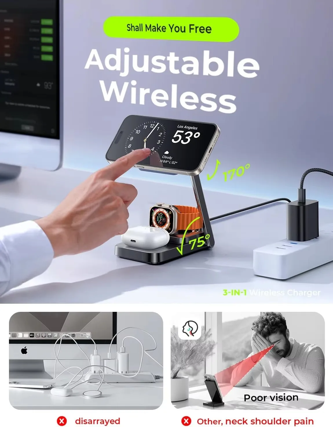 LISEN New design 3 in 1 Charging Station Devices Wireless Charger for Earphone , Phone, Watch
LISEN New design 3 in 1 Charging Station Devices Wireless Charger for Earphone , Phone, Watch