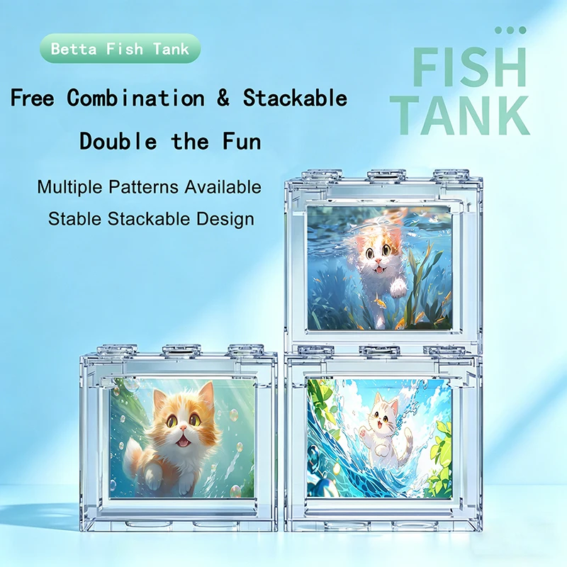 Stackable Betta Fish Tank, Acrylic Mini Desktop Aquarium, DIY Combination Small Fish Tank with Cute Cat Pattern Decor
Stackable Betta Fish Tank, Acrylic Mini Desktop Aquarium, DIY Combination Small Fish Tank with Cute Cat Pattern Decor