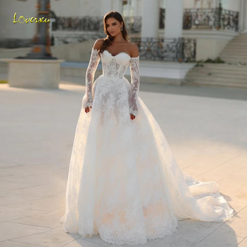 Loverxu A-Line Elegant Wedding Dresses Sweetheart Off The Shoulder Vestido De Novia Lace Embroidery Sexy Custom Made Bridal Gown
Loverxu A-Line Elegant Wedding Dresses Sweetheart Off The Shoulder Vestido De Novia Lace Embroidery Sexy Custom Made Bridal Gown