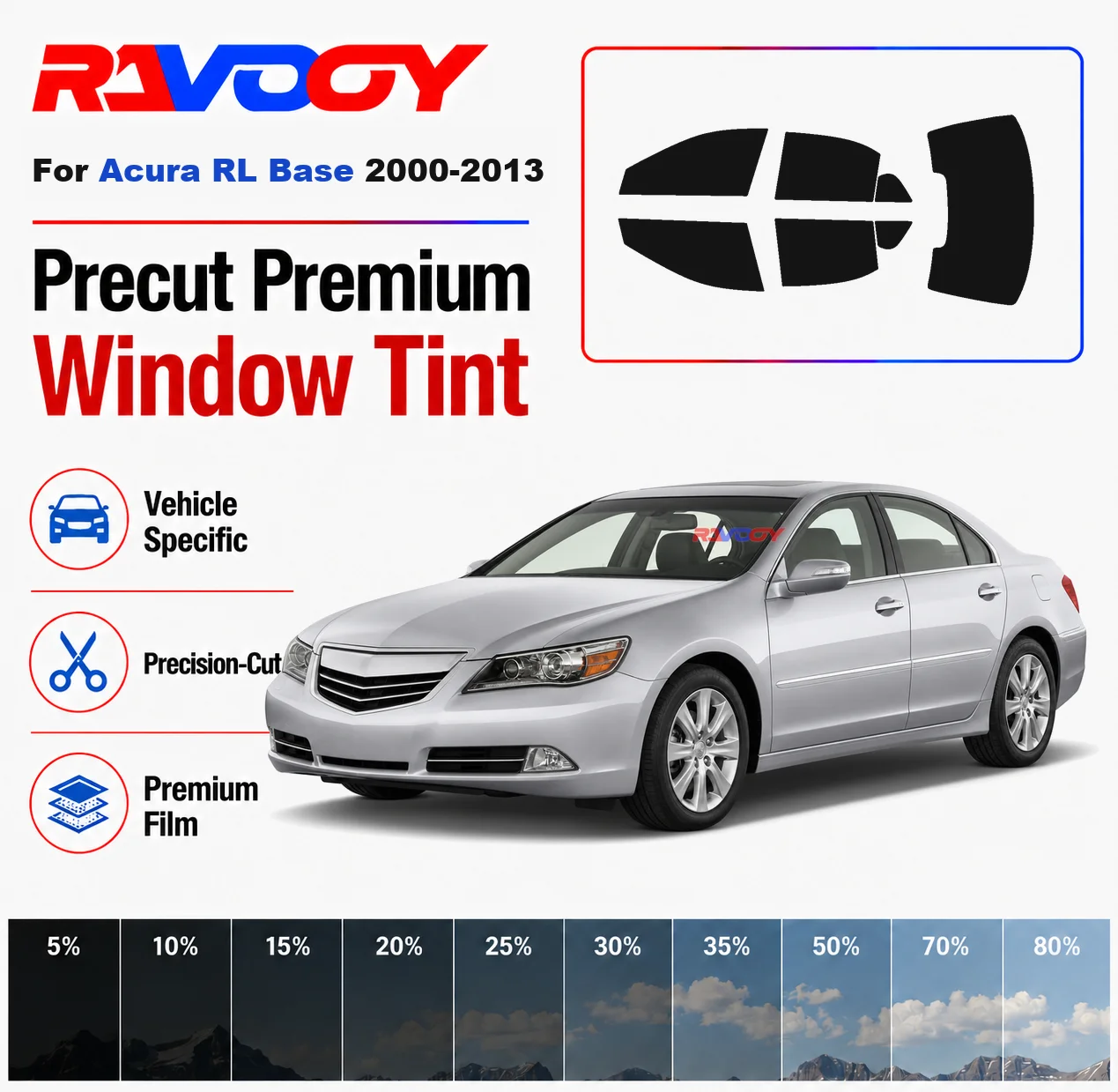 Premium Precut Window Tint Kit Front Rear Windows Rear Windshield For Acura RL Base 2000-2013 Complete Set Nano Ceramic Film
Premium Precut Window Tint Kit Front Rear Windows Rear Windshield For Acura RL Base 2000-2013 Complete Set Nano Ceramic Film