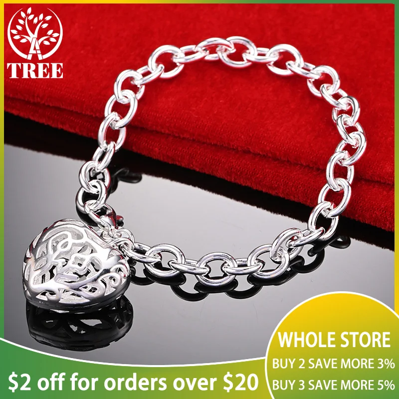 ALITREE 925 Sterling Silver Heart Carving Pattern Pendant Bracelet For Woman Chain Wedding Accessories Party Fashion Jewelry
ALITREE 925 Sterling Silver Heart Carving Pattern Pendant Bracelet For Woman Chain Wedding Accessories Party Fashion Jewelry