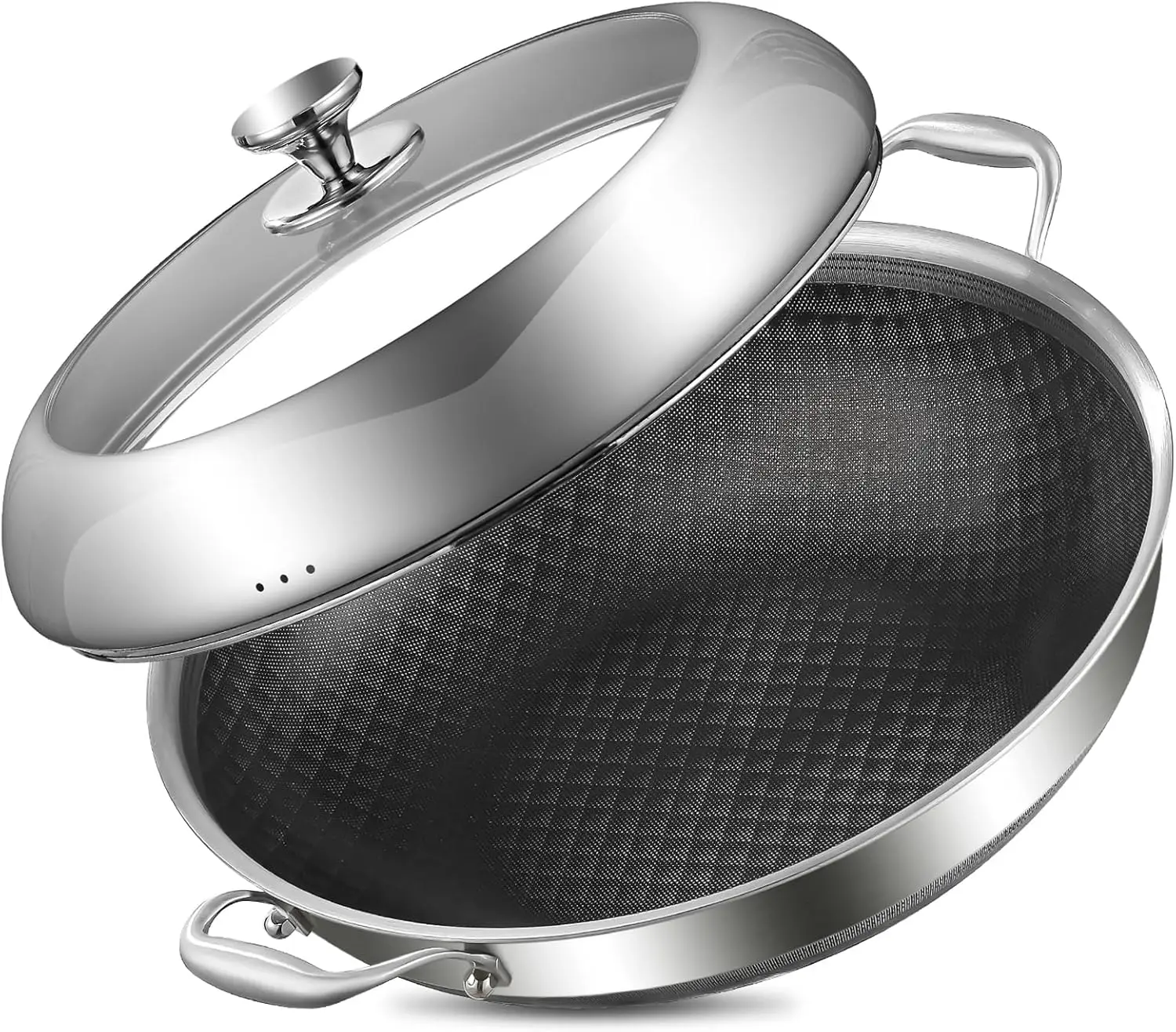 14 Inch Tri-Ply Stainless Steel Wok Pan with Lid, Nonstick 6QT Deep Frying Pan, Induction Safe, Dishwasher & Oven Safe
14 Inch Tri-Ply Stainless Steel Wok Pan with Lid, Nonstick 6QT Deep Frying Pan, Induction Safe, Dishwasher & Oven Safe