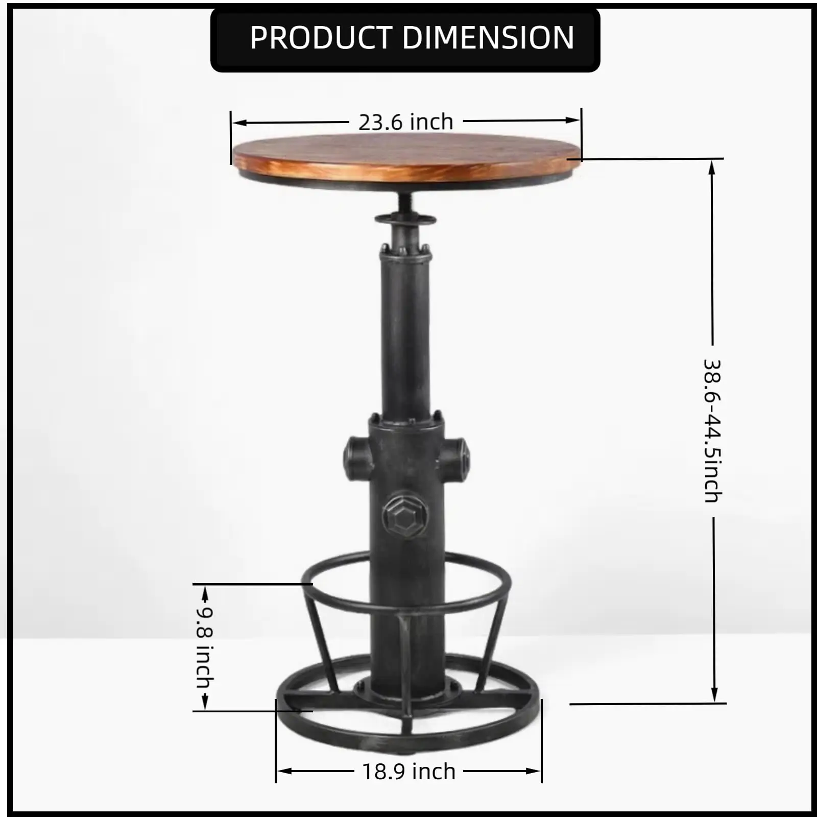 Industrial Bar Table Swivel Round Wooden Top Height Adjustable 38.6-44.4 Inch Hydrant Design Bistro Table
Industrial Bar Table Swivel Round Wooden Top Height Adjustable 38.6-44.4 Inch Hydrant Design Bistro Table