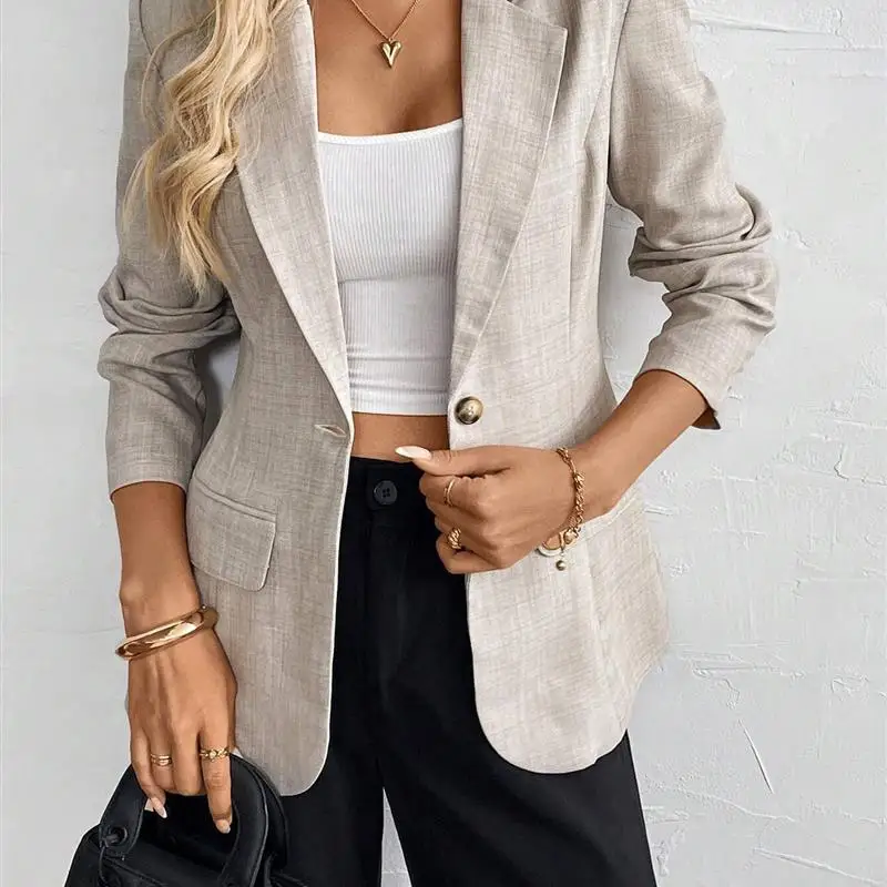 Однотонный женский повседневный пиджак с лацканами, свободного кроя, с длинными рукавами, без бренда
Однотонный женский повседневный пиджак с лацканами, свободного кроя, с длинными рукавами, без бренда