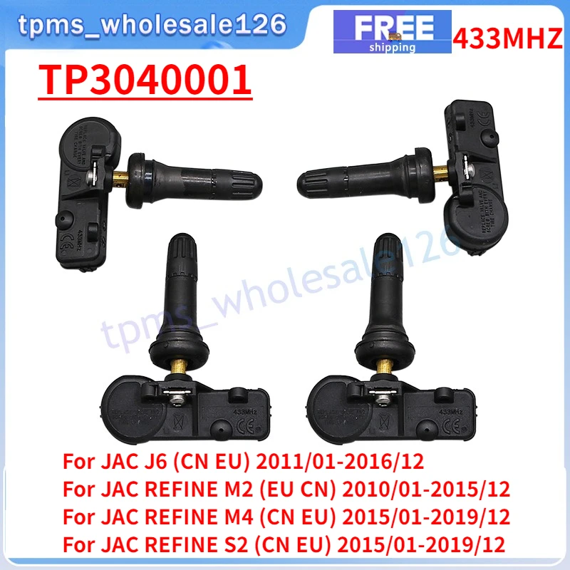 4PCS/Lot TPMS TP3040001 For JAC J6 Refine A60 M2 M4 S2 S3 S5 T6 ZOTYE T600 Z700 Tire Pressure Monitor System Sensor 433MHZ
4PCS/Lot TPMS TP3040001 For JAC J6 Refine A60 M2 M4 S2 S3 S5 T6 ZOTYE T600 Z700 Tire Pressure Monitor System Sensor 433MHZ