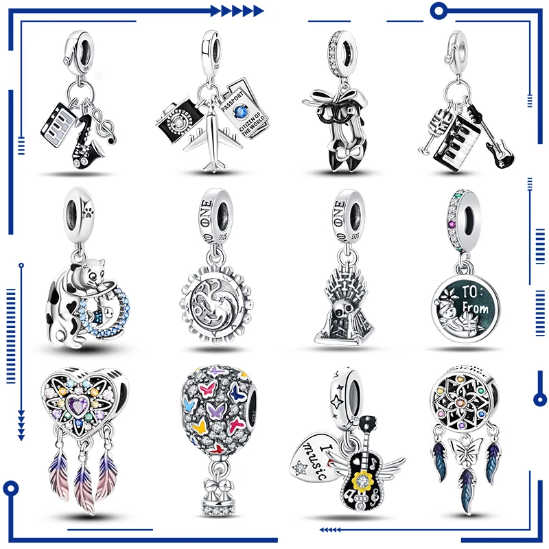 

2024 Original New in Music Elements Three Piece Set Charm Beads Fits Pandora Bracelet 925 Silver Women Pendant Bead Jewelry Gift