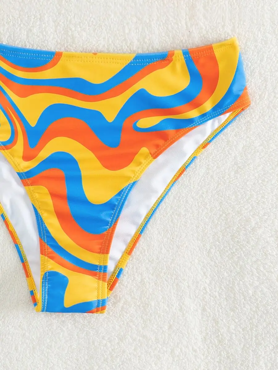 Colorful Wave Print High Waisted Bikini Bottom With Crisscross Underwire Top
Colorful Wave Print High Waisted Bikini Bottom With Crisscross Underwire Top