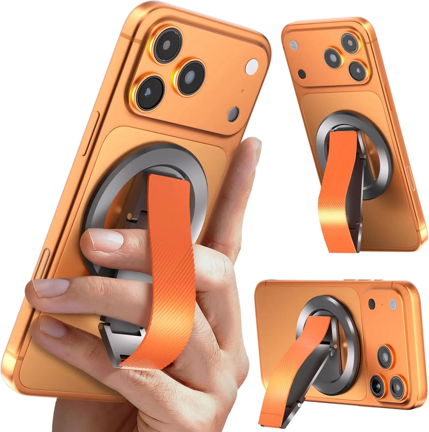 Magnetic Phone Grip with Silicone Finger Strap Dual-axis Adjustable Kickstand, Magsafe Phone Stand Ring Holder for iPhone 17/16/
Magnetic Phone Grip with Silicone Finger Strap Dual-axis Adjustable Kickstand, Magsafe Phone Stand Ring Holder for iPhone 17/16/