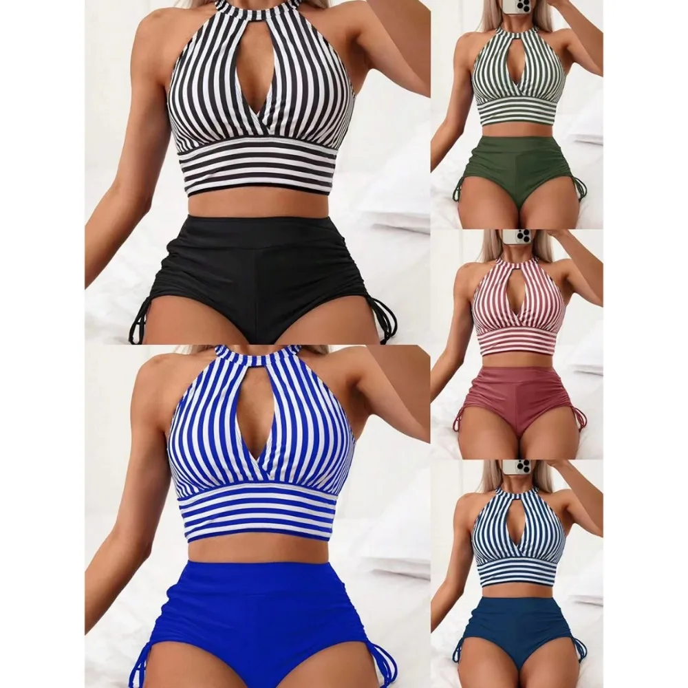 Striped High-waist Simple Style Swimsuit Suit Women's Clothes
Striped High-waist Simple Style Swimsuit Suit Women's Clothes