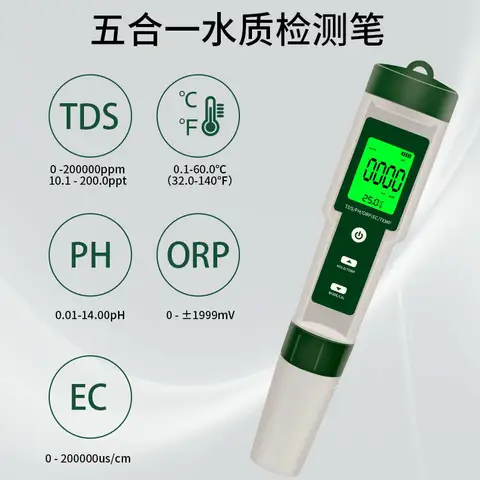 Water Quality Testing Five-In-One Tester Ph/Tds/Ec/Orp Negative Potential/Temperature Detection Pen Ph Meter Tester