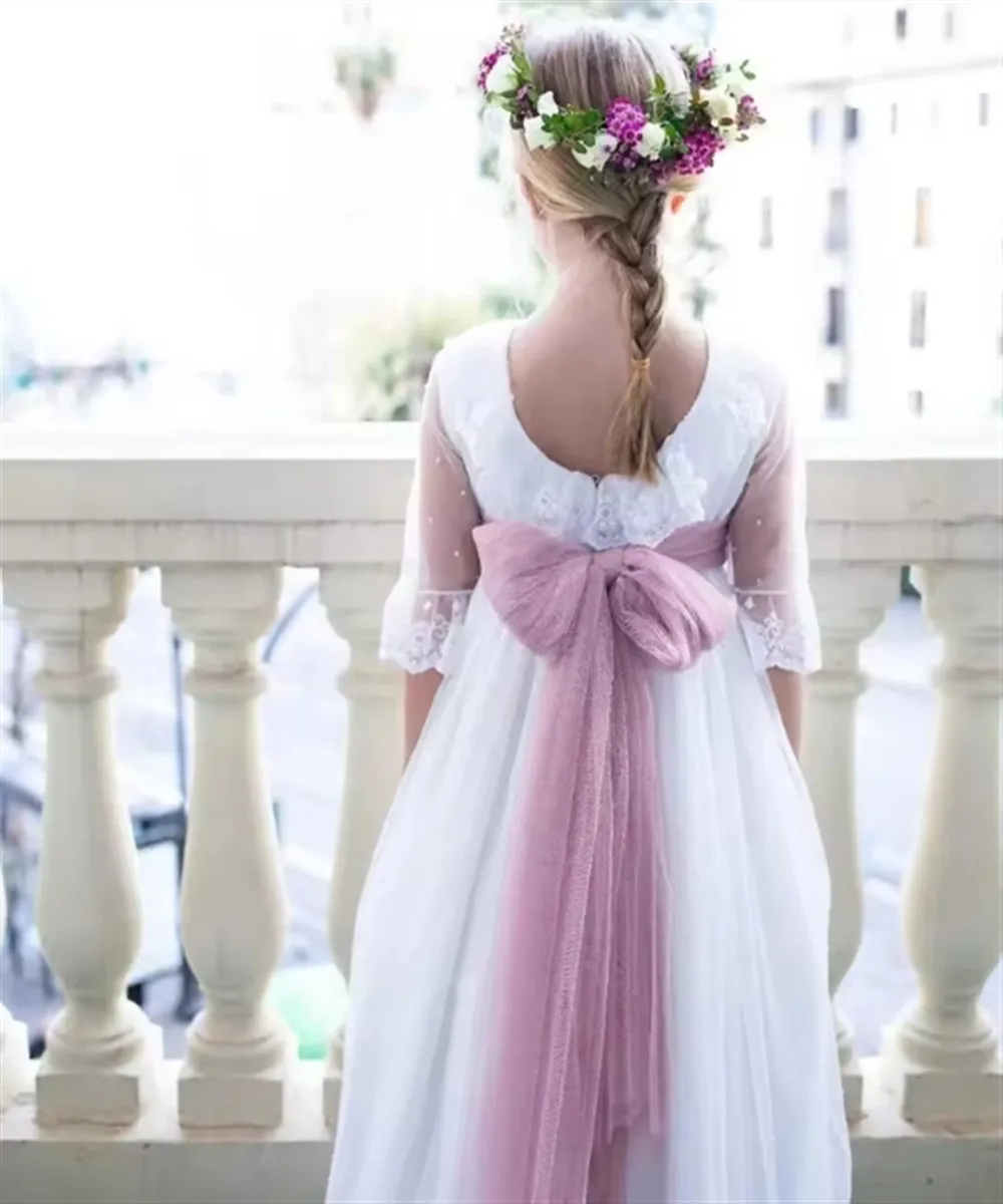 Elegant Flower Girl Wedding Dress Cute Half Sleeves Appliques Lace Bow Belt Princess Birthday Party Kids First Communion Gown
Elegant Flower Girl Wedding Dress Cute Half Sleeves Appliques Lace Bow Belt Princess Birthday Party Kids First Communion Gown