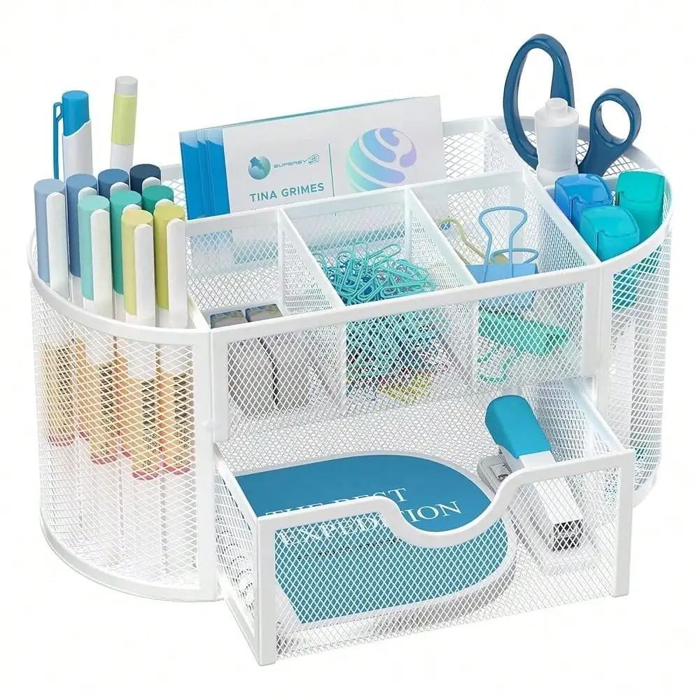 SUPEASY Mesh Desk Organizer, Desk Accessories & Workspace Organizers With Drawers, Pencil Holder For Desk With 9 Compartments For Office Suppliess, 8.6 X 4.3 X 4.1 Inch, Blue
SUPEASY Mesh Desk Organizer, Desk Accessories & Workspace Organizers With Drawers, Pencil Holder For Desk With 9 Compartments For Office Suppliess, 8.6 X 4.3 X 4.1 Inch, Blue