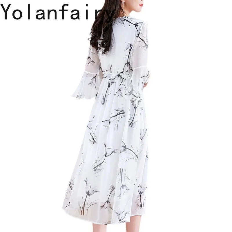 YOLANFAIRY 100% Real Mulberry Silk Dress Elegant 6A Grade Silk Woman Dresses Summer Watercolor Printed Lace-up Party Dresses
YOLANFAIRY 100% Real Mulberry Silk Dress Elegant 6A Grade Silk Woman Dresses Summer Watercolor Printed Lace-up Party Dresses