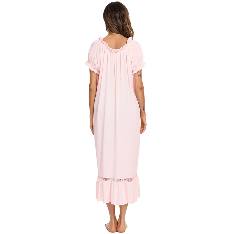 Women's white pink long sleepwear, short sleeved, casual sleepwear, elegant, retro, loose sleepwear, pajama dress
Women's white pink long sleepwear, short sleeved, casual sleepwear, elegant, retro, loose sleepwear, pajama dress