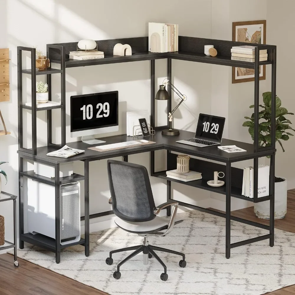 Computer desk, L-shaped gaming desk, 60 inch corner office desk, large home computer desk with bookshelf and storage rack
Computer desk, L-shaped gaming desk, 60 inch corner office desk, large home computer desk with bookshelf and storage rack