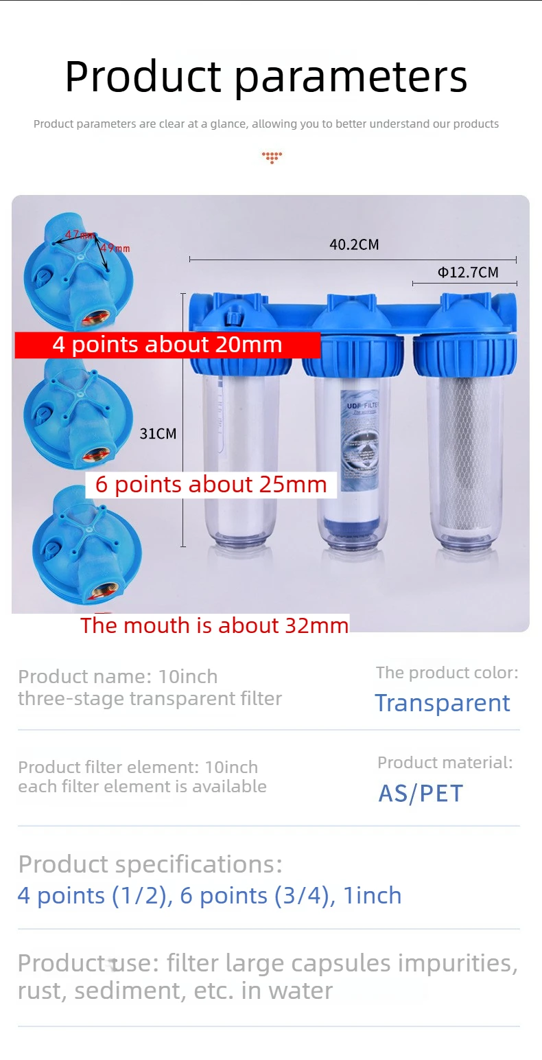 Whole House Water Treatment Purifier 10 Inch 3 Stage Water Filter for Counter Top 3 Stage Water Filters Filtration System
Whole House Water Treatment Purifier 10 Inch 3 Stage Water Filter for Counter Top 3 Stage Water Filters Filtration System