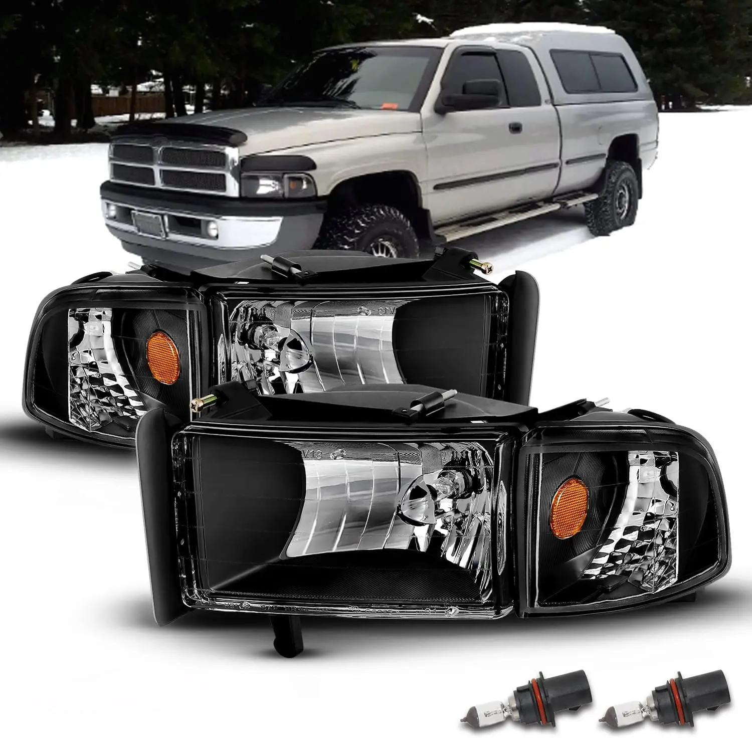 for Dodge 1994-2001 Ram 1500 | 94-2002 Ram 2500 3500 Black OE Halogen Replacement Headlights Assembly w/Corner Lights Set - Pass
for Dodge 1994-2001 Ram 1500 | 94-2002 Ram 2500 3500 Black OE Halogen Replacement Headlights Assembly w/Corner Lights Set - Pass