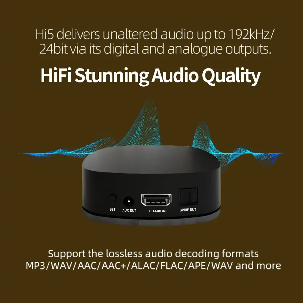 Hi5 Wireless Audio Streamer, AirPlay Bluetooth 5.0 HiFi Music Receiver, Multiroom for Spotify Tidal Amazon Music
Hi5 Wireless Audio Streamer, AirPlay Bluetooth 5.0 HiFi Music Receiver, Multiroom for Spotify Tidal Amazon Music