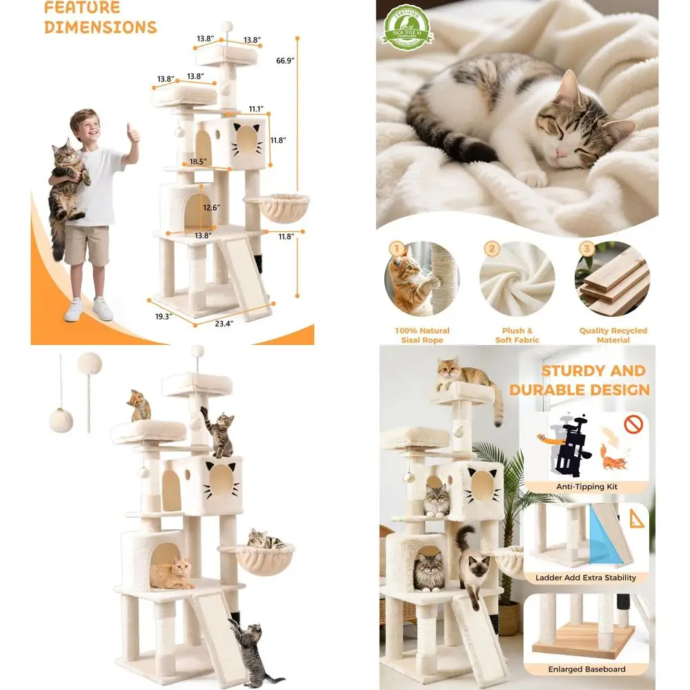 Large Indoor Cat Tree Tower with Sisal Scratching, Multiple Levels, Hammock, and Climbing Ramp
Large Indoor Cat Tree Tower with Sisal Scratching, Multiple Levels, Hammock, and Climbing Ramp