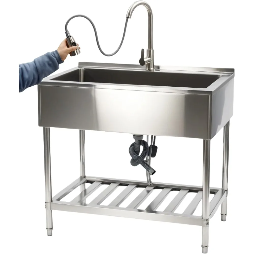 Commercial Stainless Steel Single - Bowl Freestanding Kitchen Sink with Faucet -for Restaurant, Garage & Outdoor Use
Commercial Stainless Steel Single - Bowl Freestanding Kitchen Sink with Faucet -for Restaurant, Garage & Outdoor Use